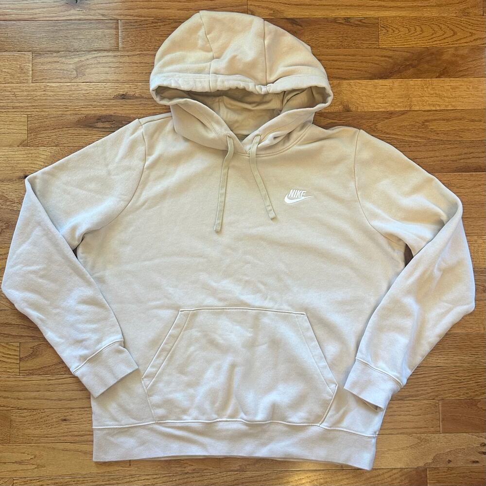 Nike Sportswear Club Fleece Pullover Hoodie Womens L Tan Sweatshirt
